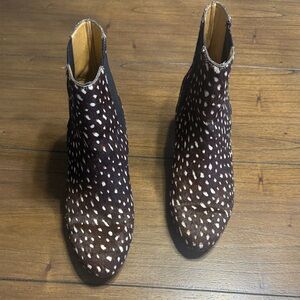 J. Crew Stylish Brown and White Women's Ankle Boots, Size 6.5